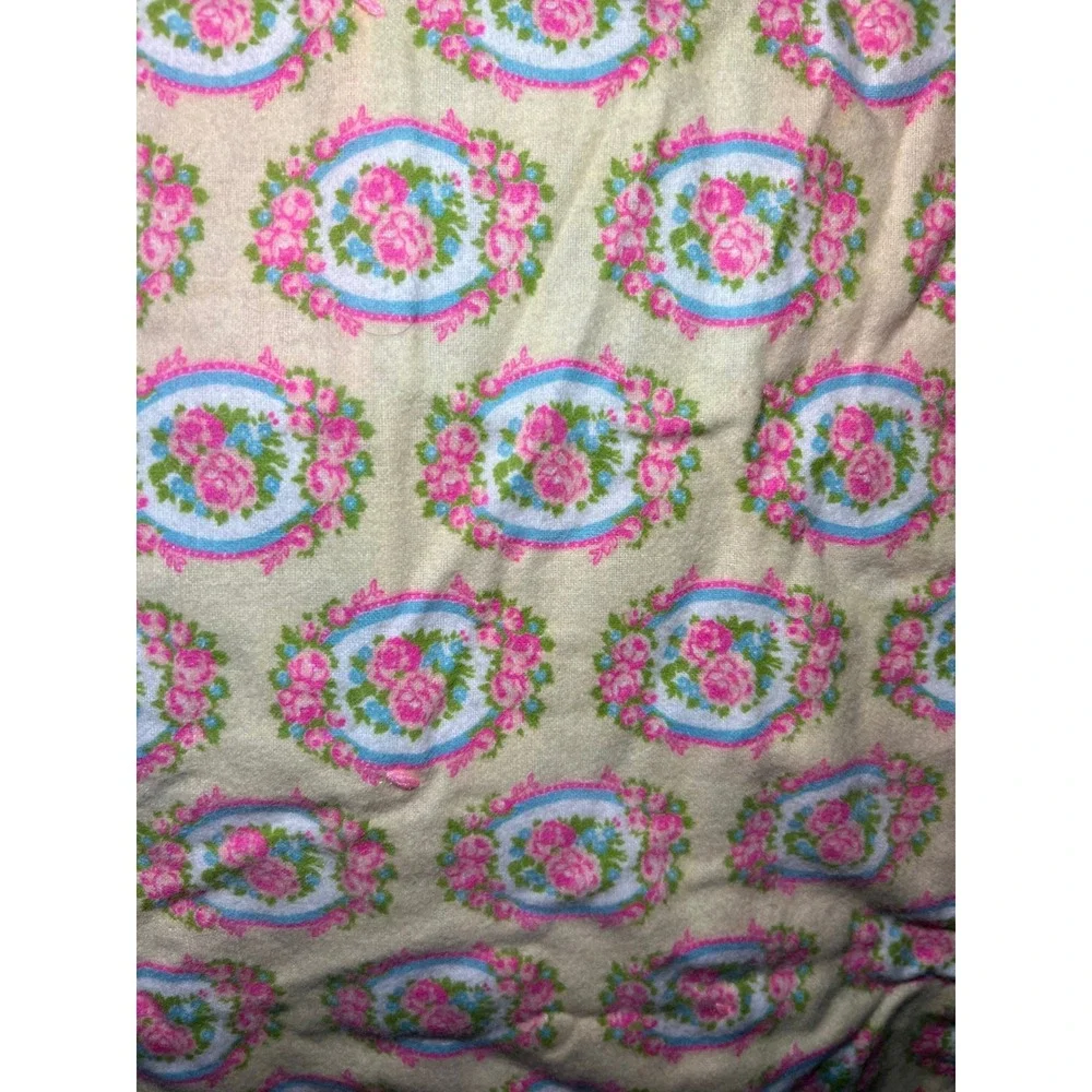 VTG 70s Handmade Patchwork Tie Quilt Floral Plaid Multi Color Cottagecore Throw